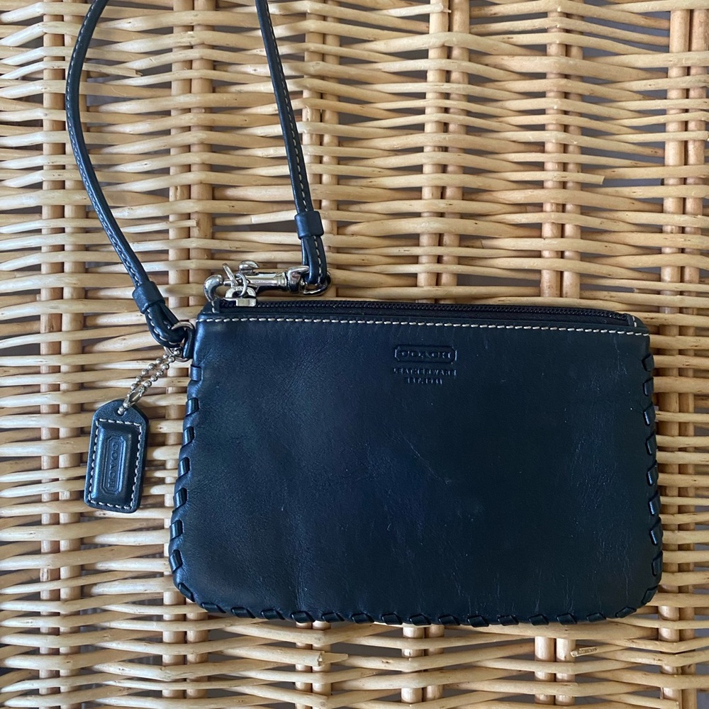 Coach Vintage Black Leather Clutch Wristlet With Braided Margin